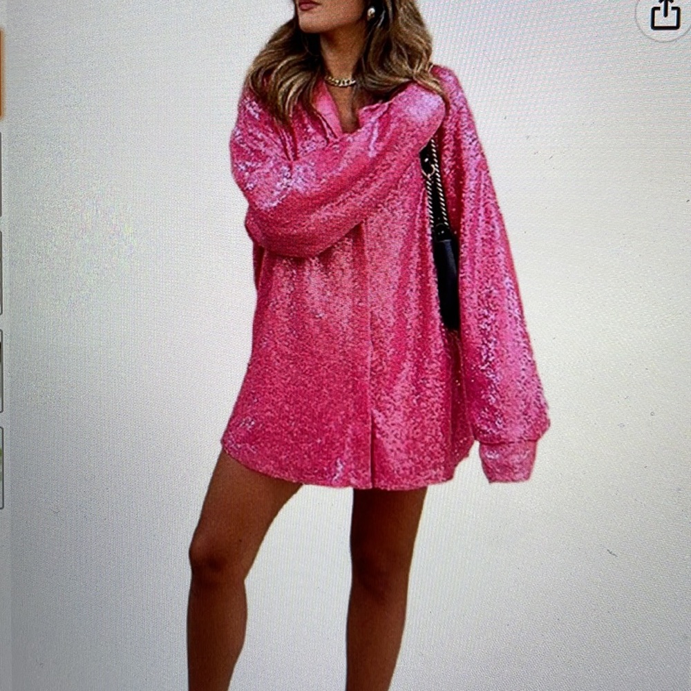 Women Sequin Sparkly Long Sleeve Button Up Top